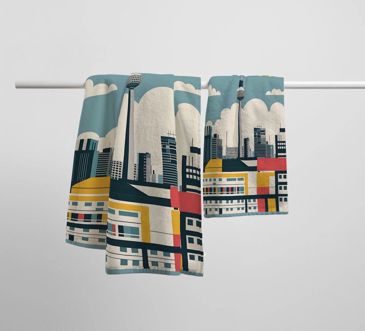 Berlin Skyline Print with Fernsehturm TV Tower City Blocks towel by THE MOTIVATED TYPE