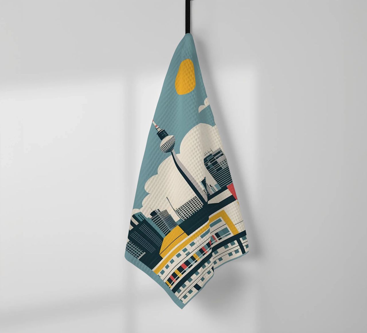Berlin Skyline Print with Fernsehturm TV Tower City Blocks tea towel by THE MOTIVATED TYPE