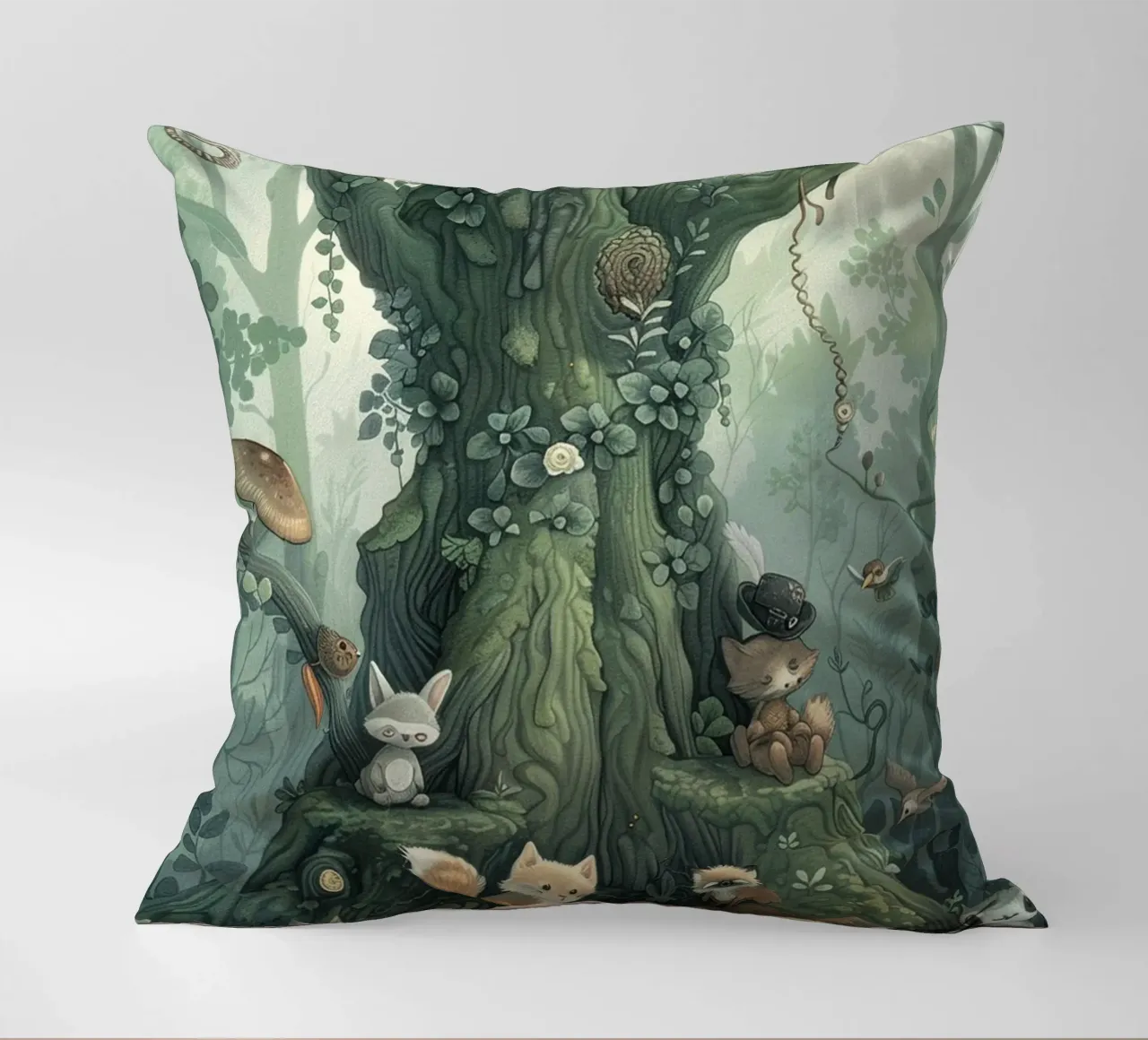 Forest Gathering decorative cushion by wonderfolk