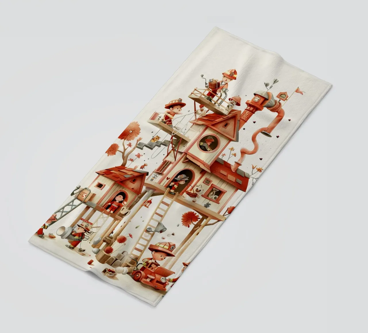 Firefighter Treehouse beach towel by wonderfolk