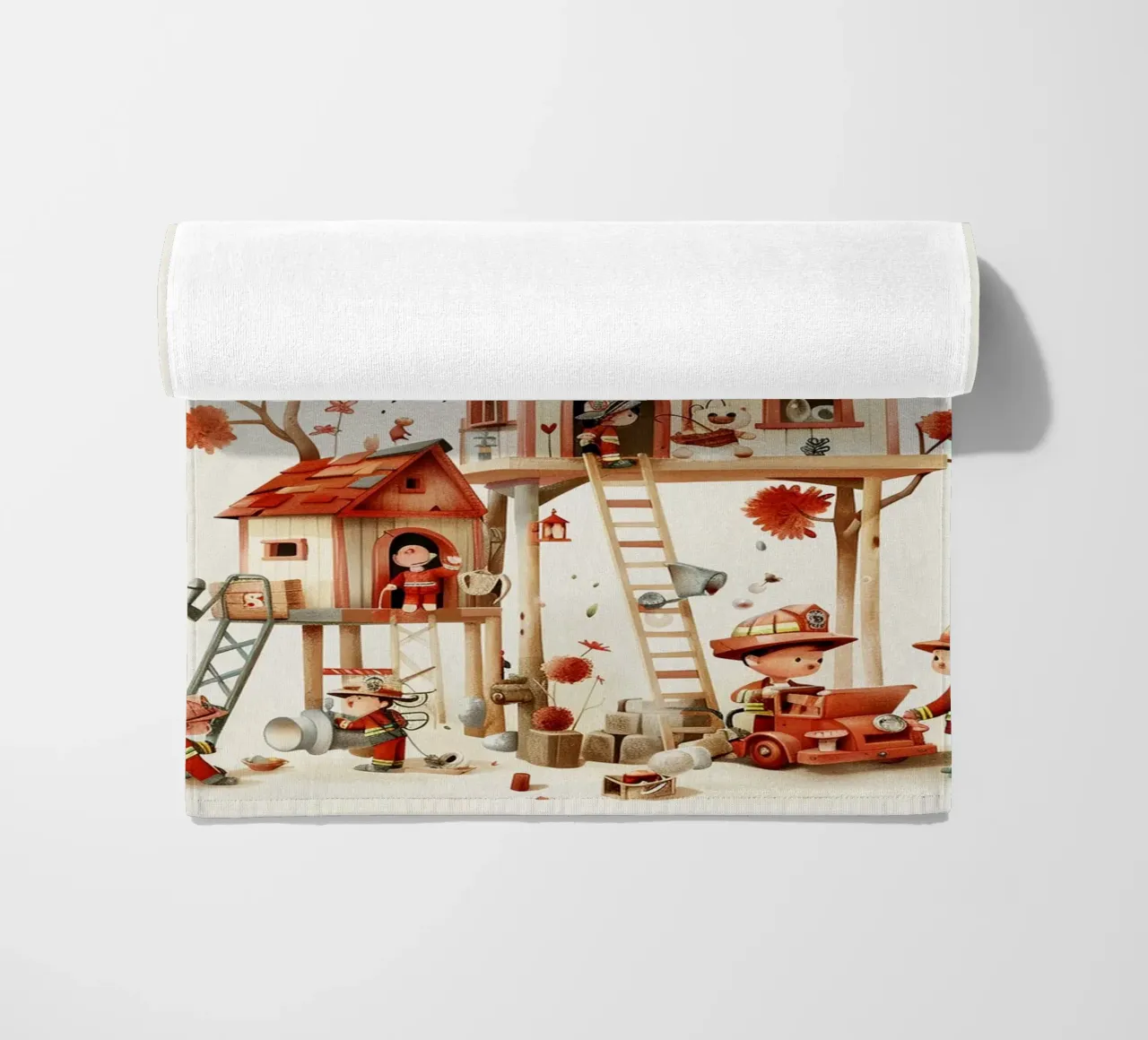 Firefighter Treehouse beach towel by wonderfolk