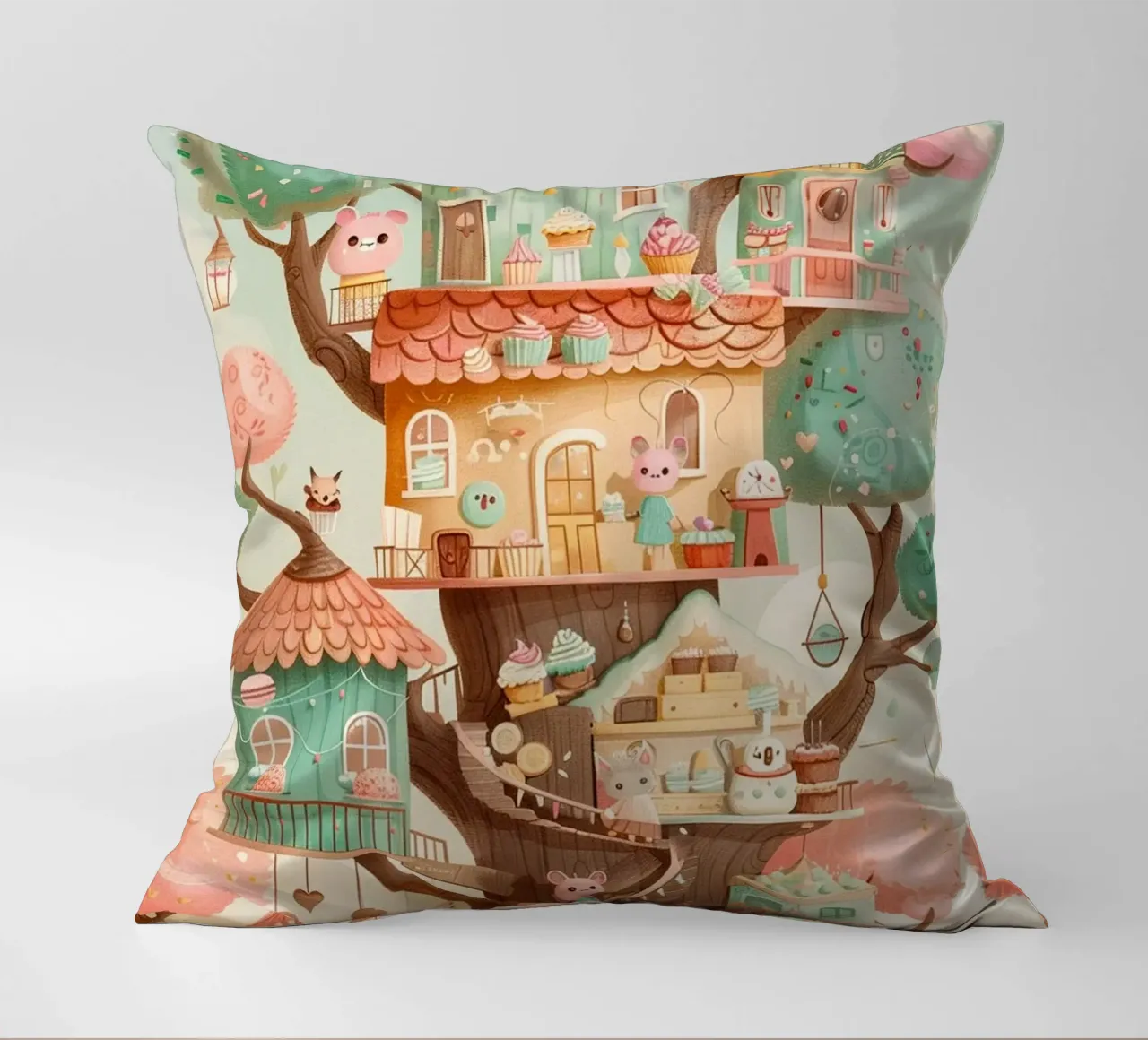 Whimsical Treehouse Bakery Kissen von wonderfolk