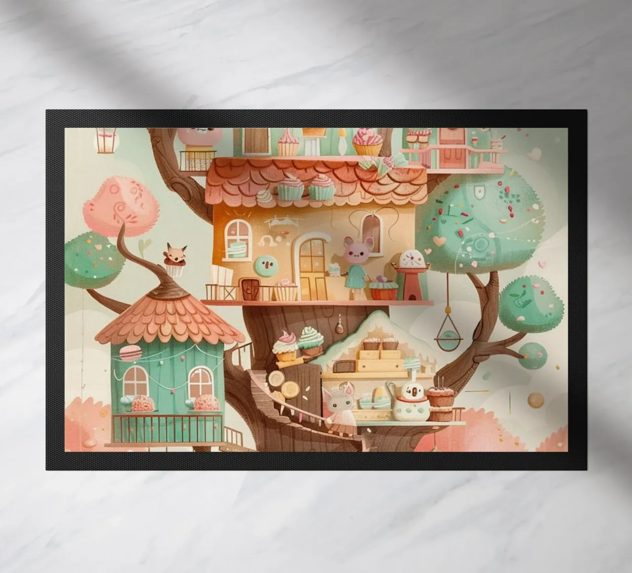 Whimsical Treehouse Bakery felpudo de wonderfolk