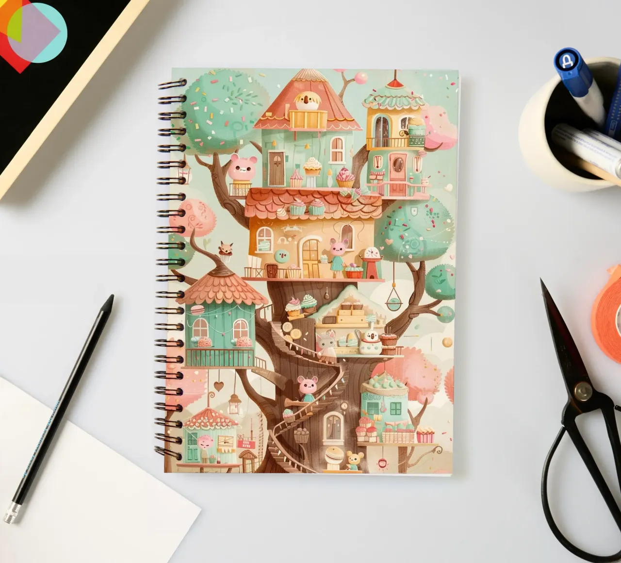 Whimsical Treehouse Bakery spiral notebook by wonderfolk
