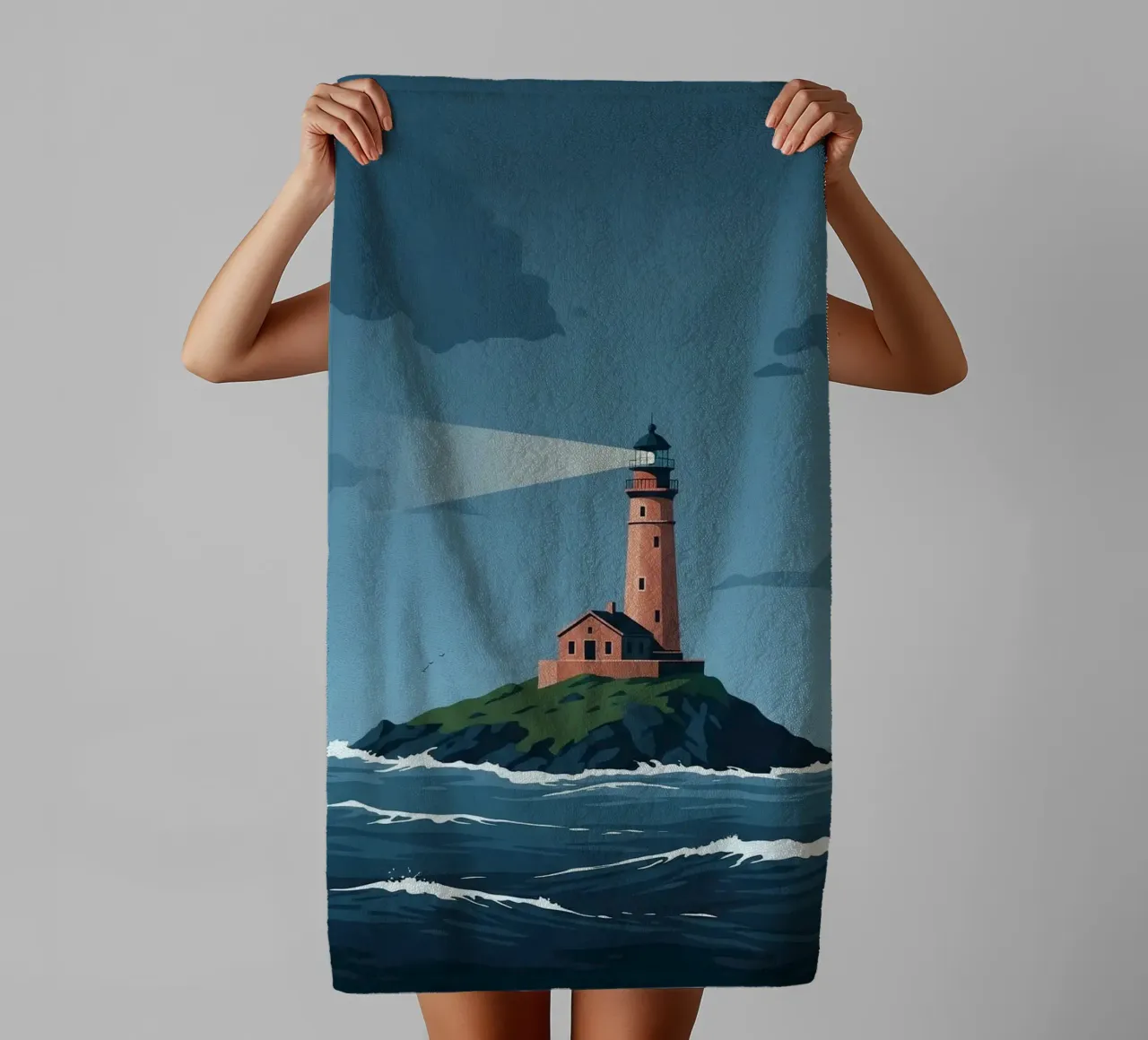 Beacon in the Tempest towel by ZEN VACATION