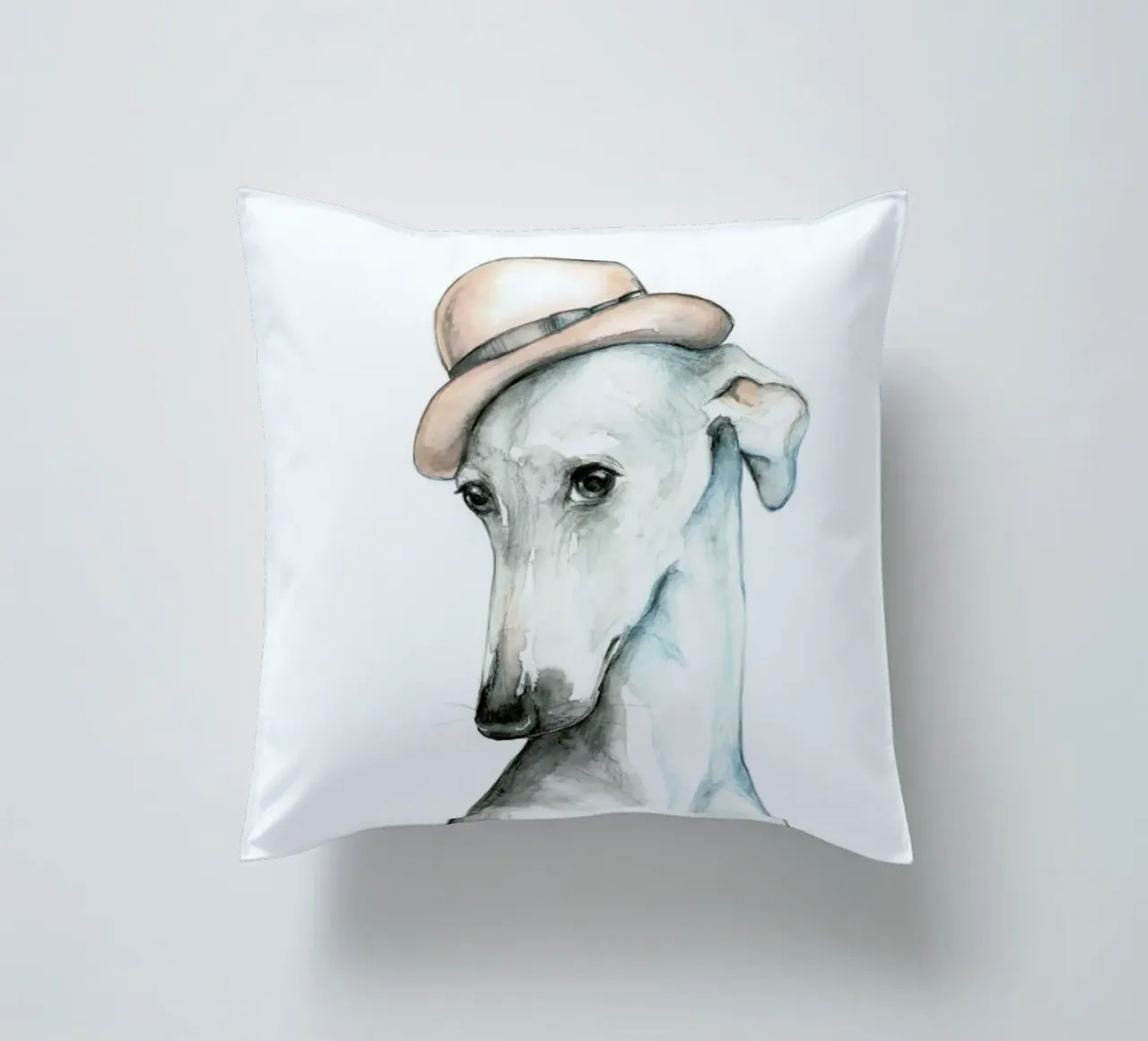 Cane con bombetta - levriero ad acquerello. cuscino da Susana Miranda ilustracion