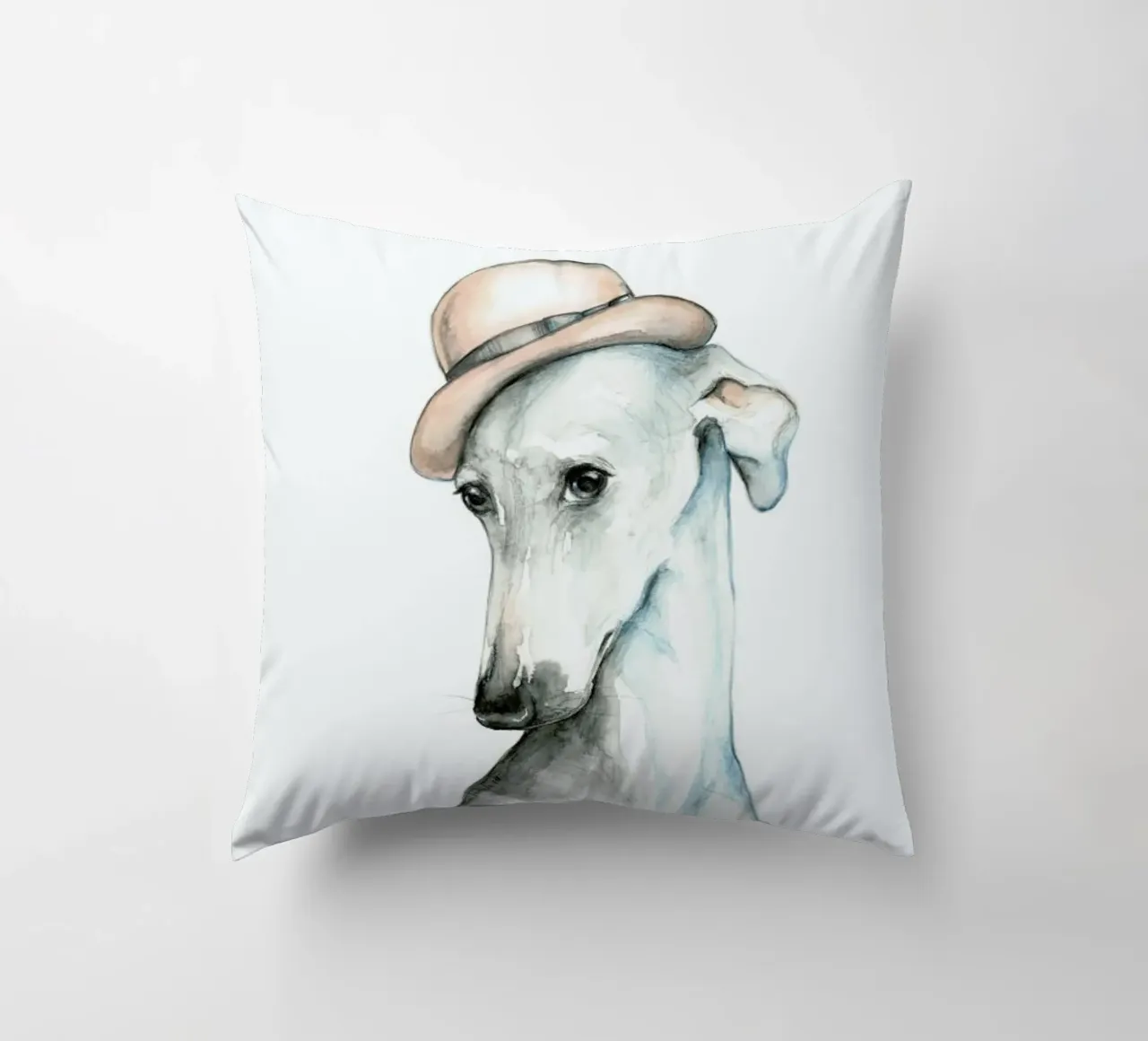 Cane con bombetta - levriero ad acquerello. cuscino da Susana Miranda ilustracion