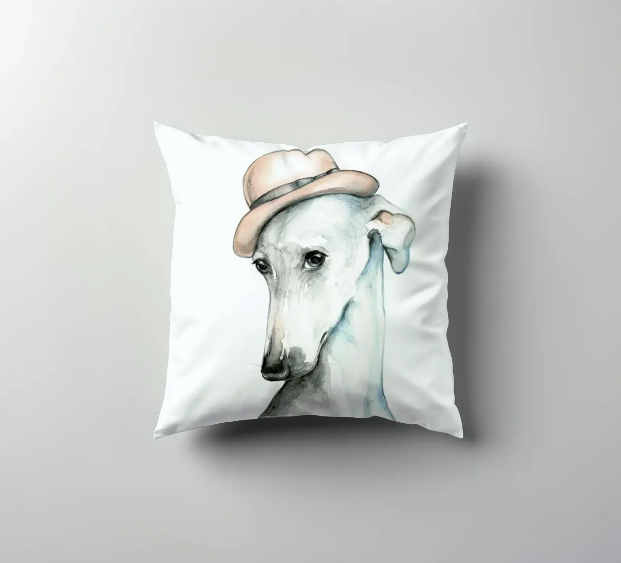 Cane con bombetta - levriero ad acquerello. cuscino da Susana Miranda ilustracion