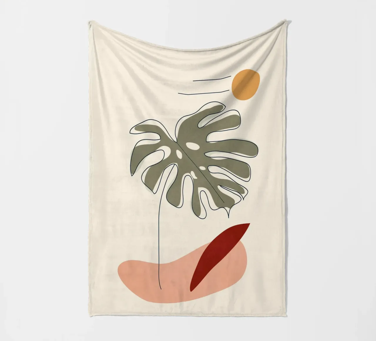 Minimal Line Monstera fleece blanket by Flow Line