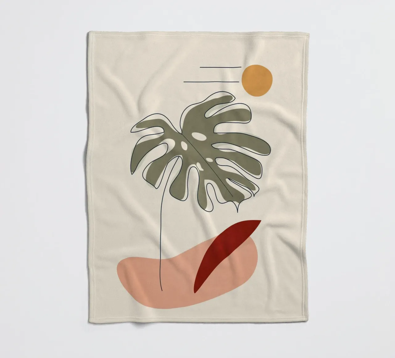 Minimal Line Monstera fleece blanket by Flow Line