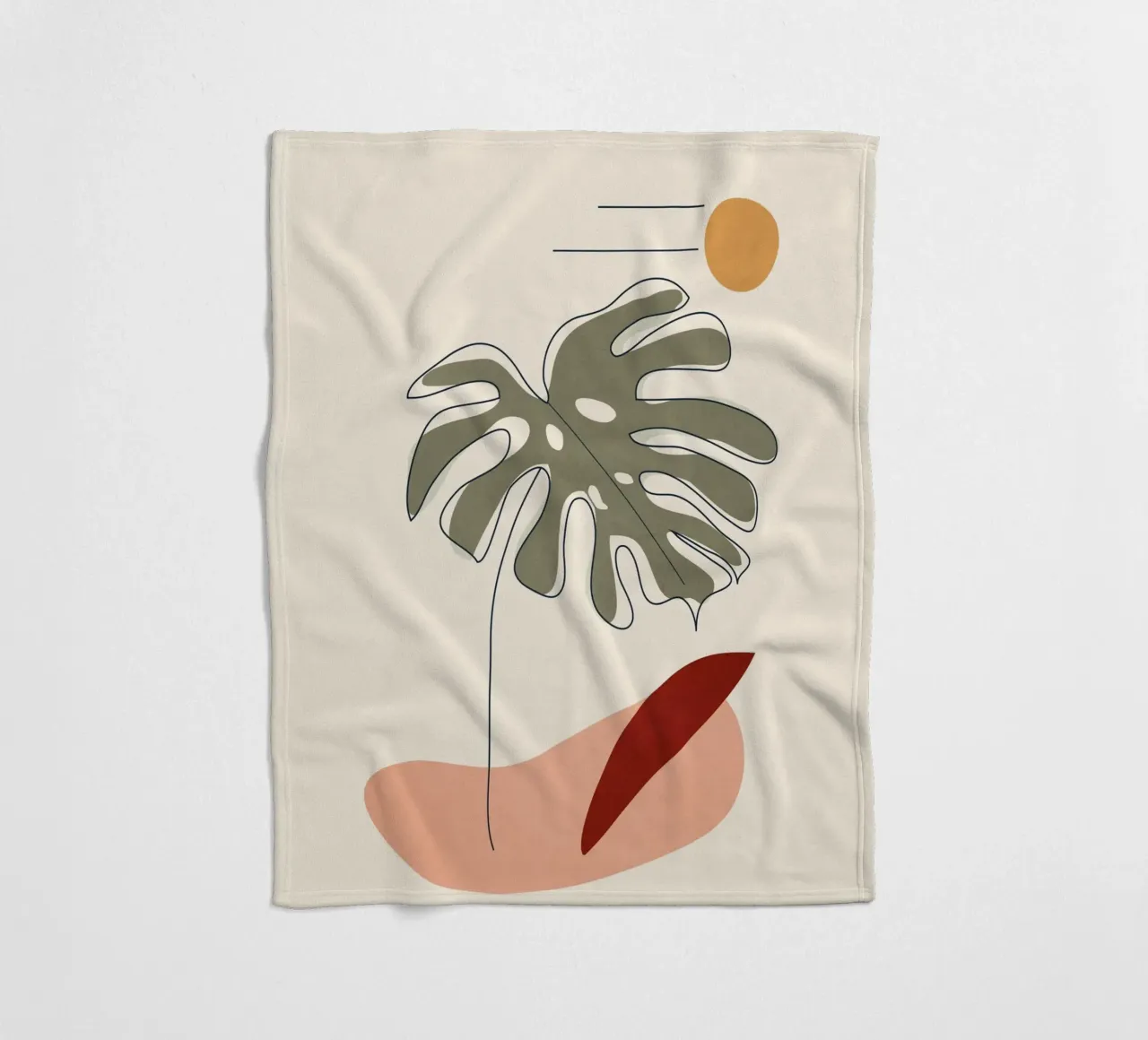 Minimal Line Monstera fleece blanket by Flow Line