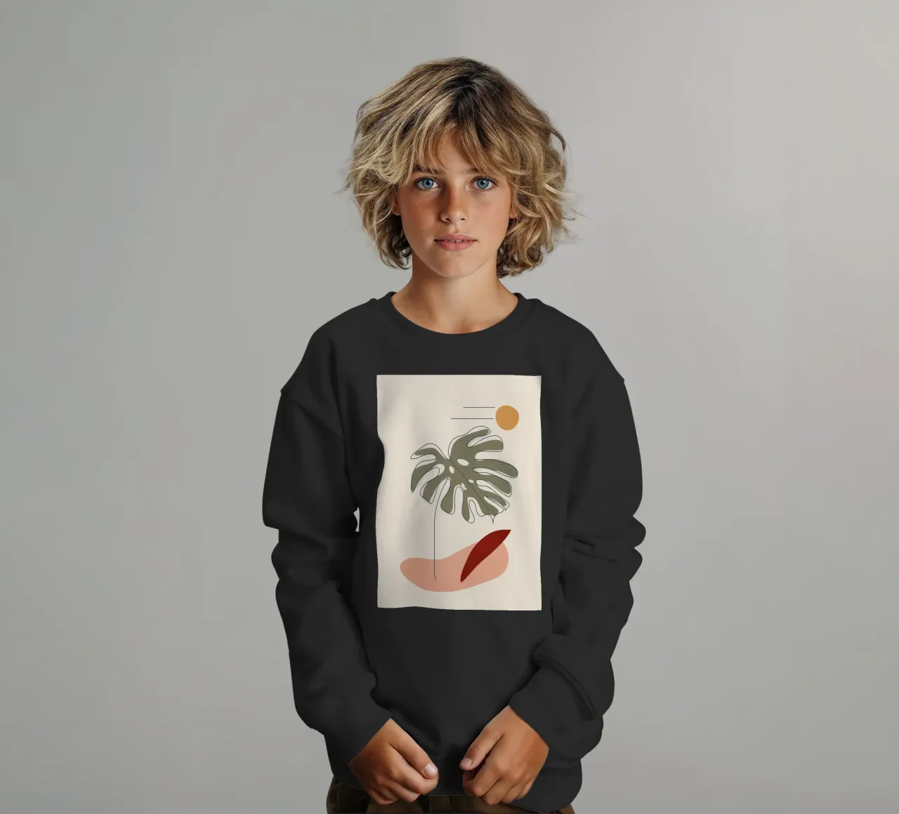 Minimal Line Monstera felpa bambino da Flow Line