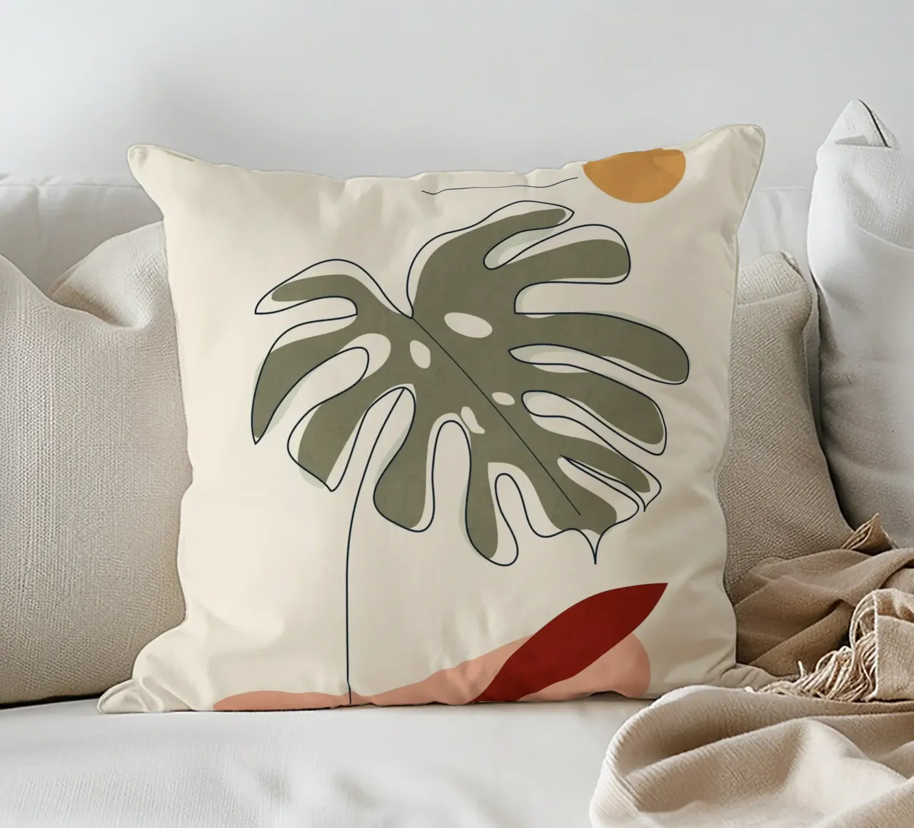 Minimal Line Monstera Kissen von Flow Line