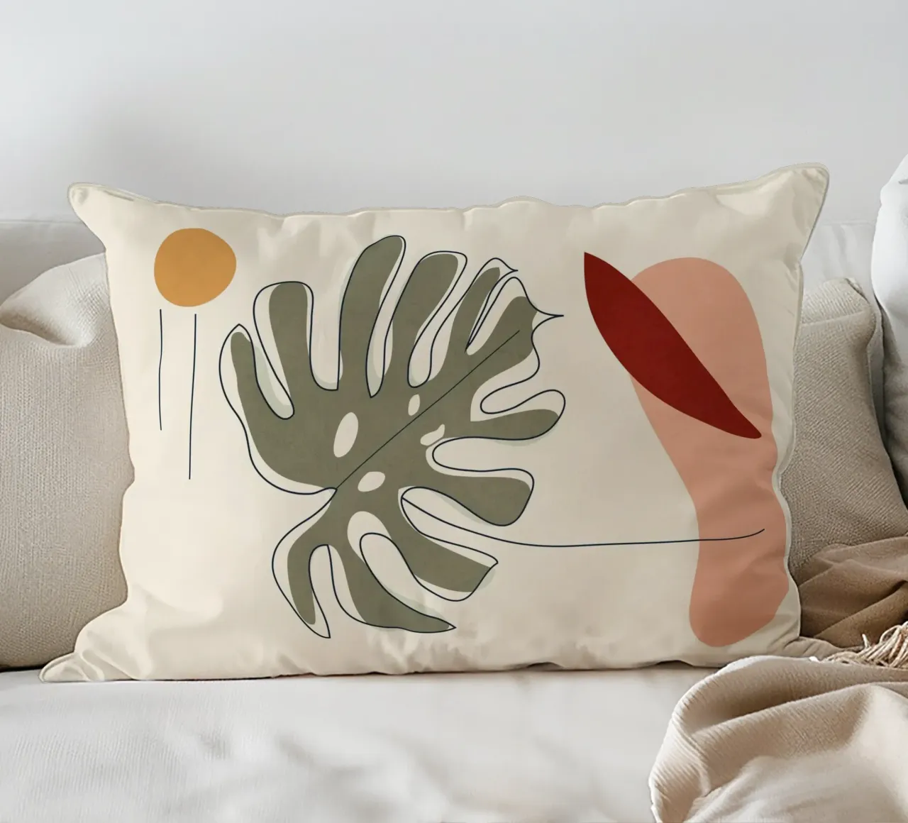 Minimal Line Monstera Kissen von Flow Line
