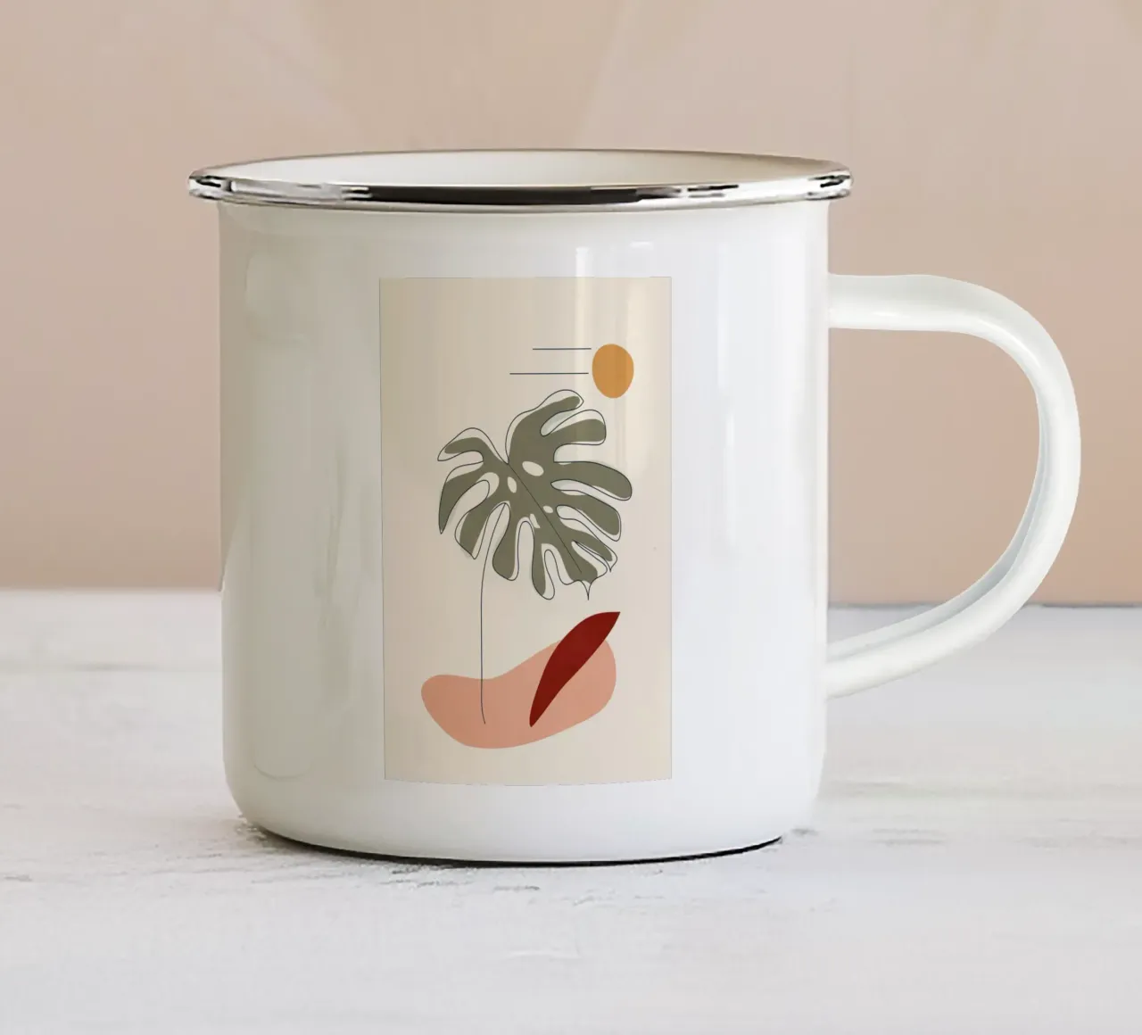 Minimal Line Monstera mug en émail de Flow Line
