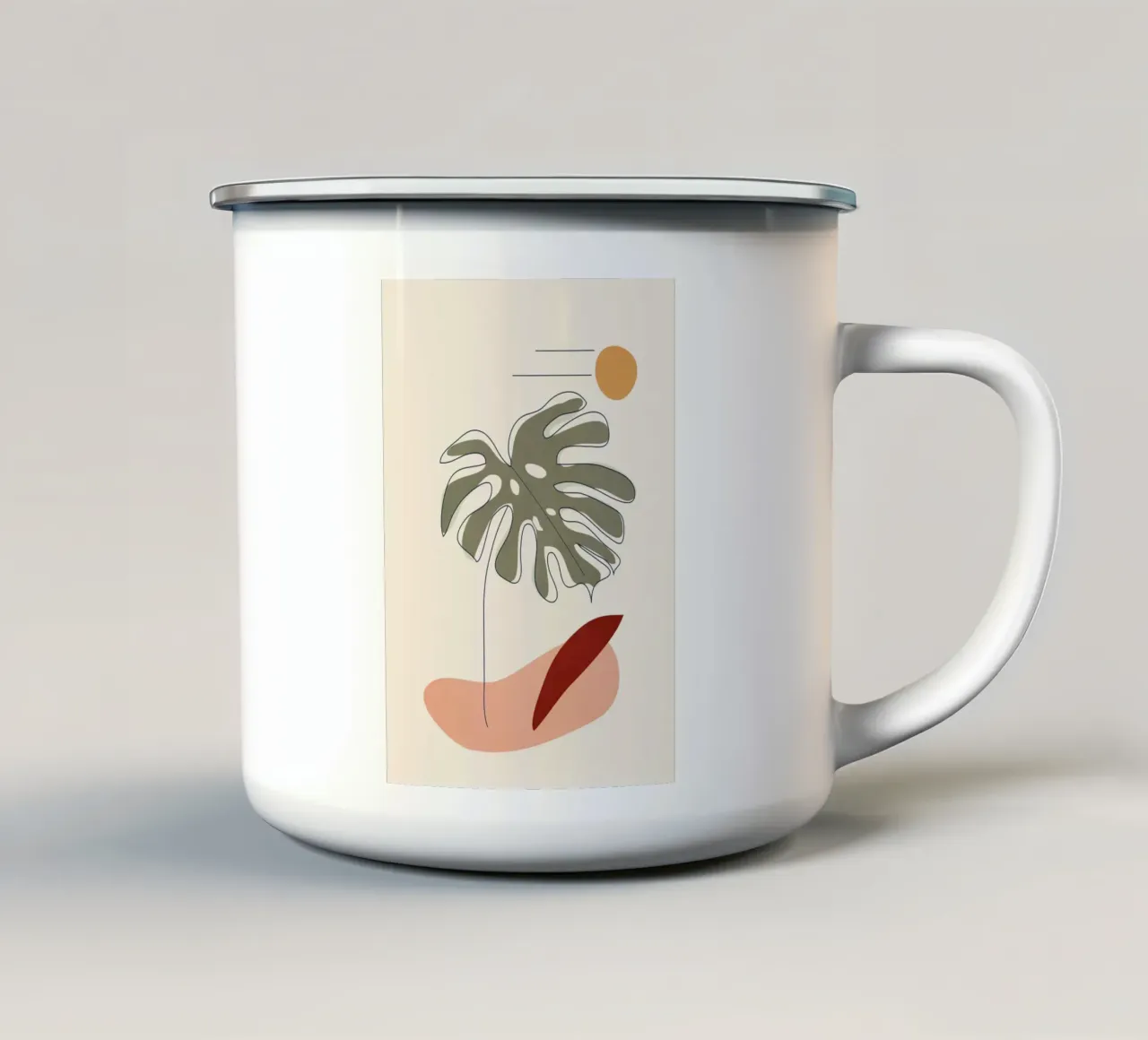 Minimal Line Monstera Emaille Tasse von Flow Line