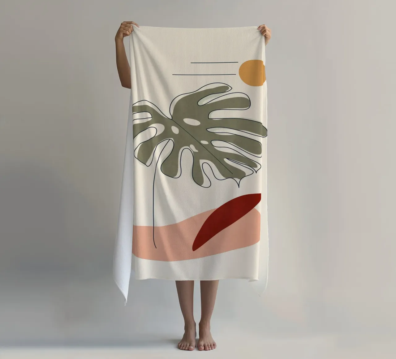 Minimal Line Monstera Strandtuch von Flow Line