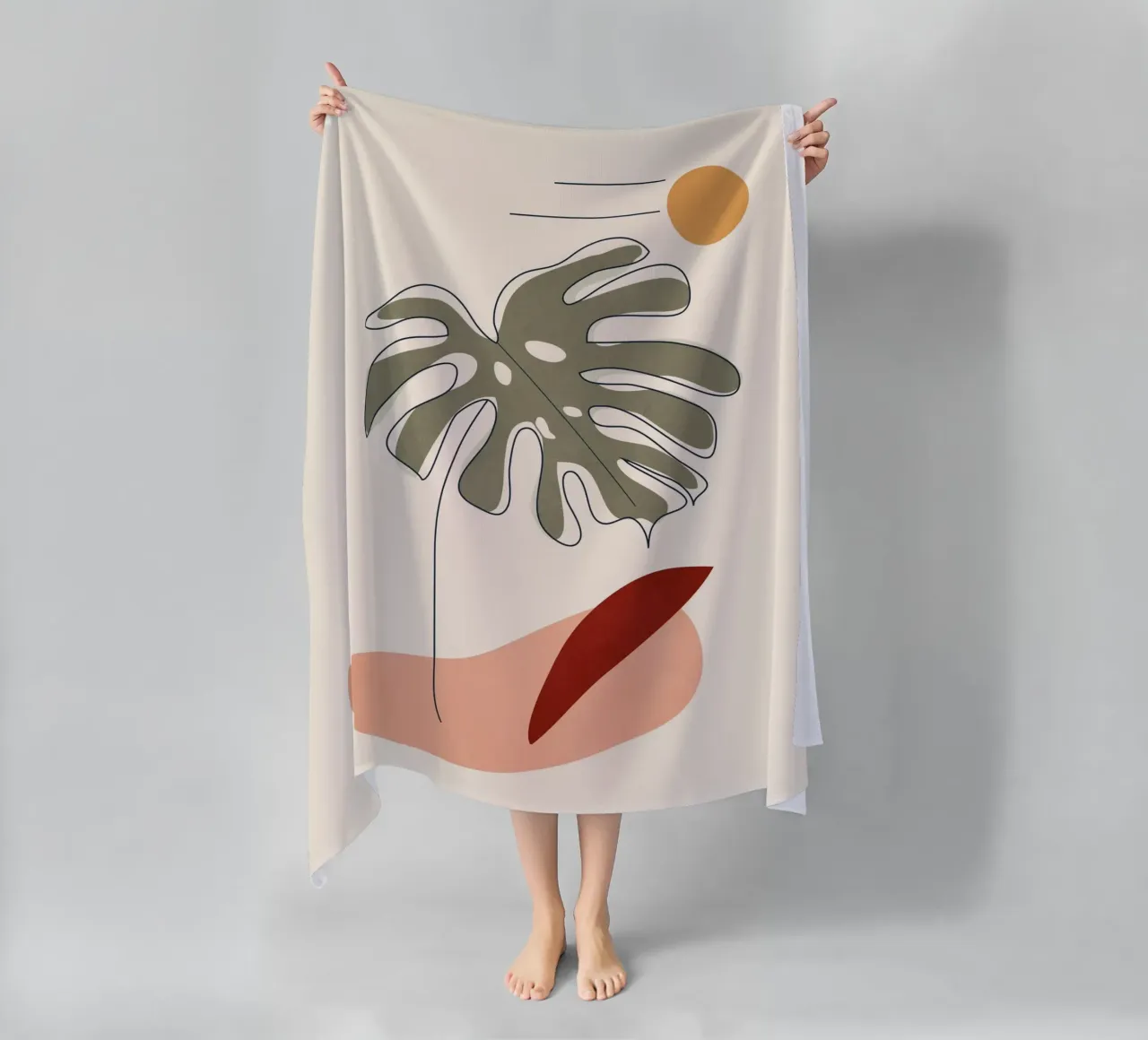 Minimal Line Monstera strandhanddoek van Flow Line