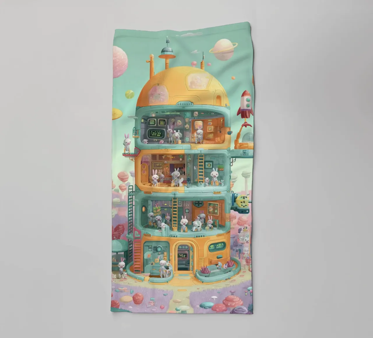 Space Bunny Colony Handtuch von wonderfolk