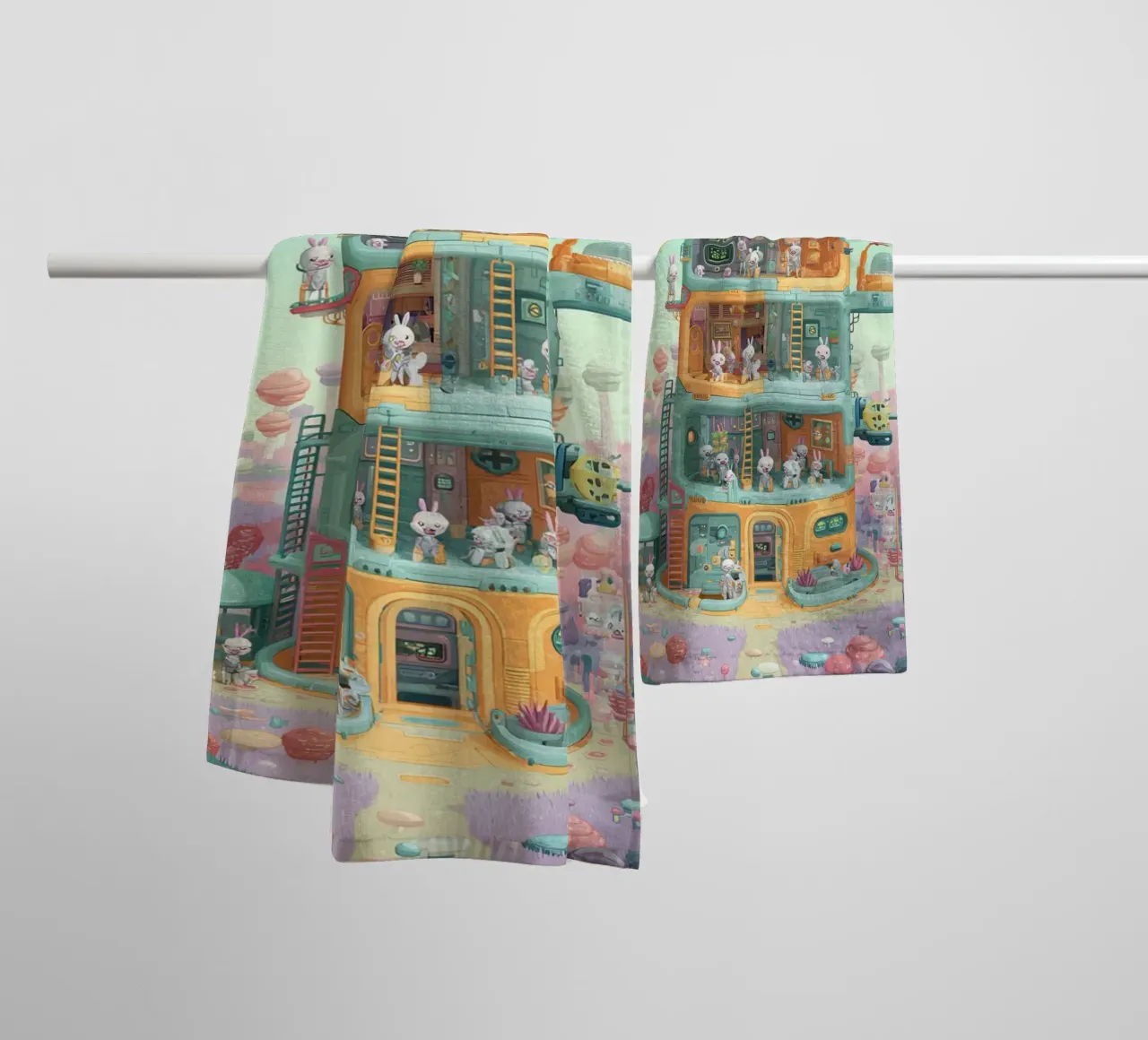 Space Bunny Colony Handtuch von wonderfolk