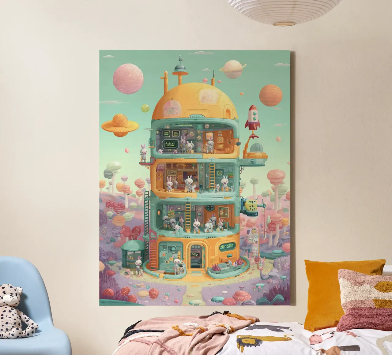 Space Bunny Colony canvas by wonderfolk