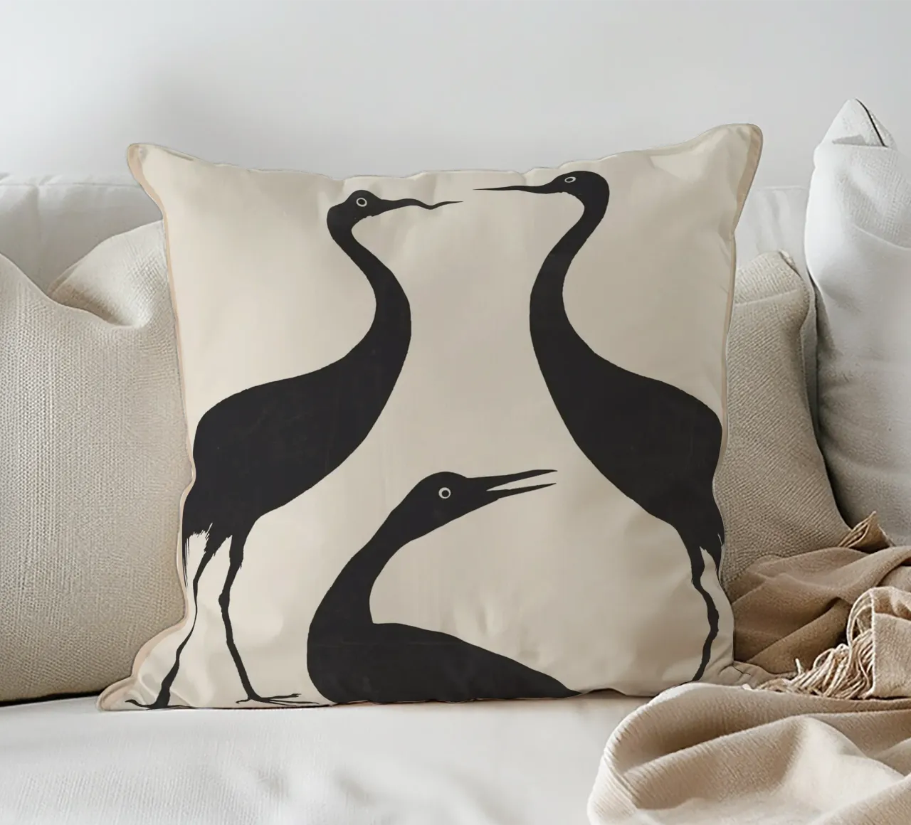 The Abstract Black Birds decorative cushion by Nadjaa