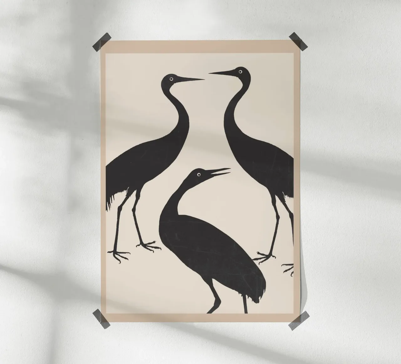 The Abstract Black Birds poster con telaio in plastica da Nadjaa