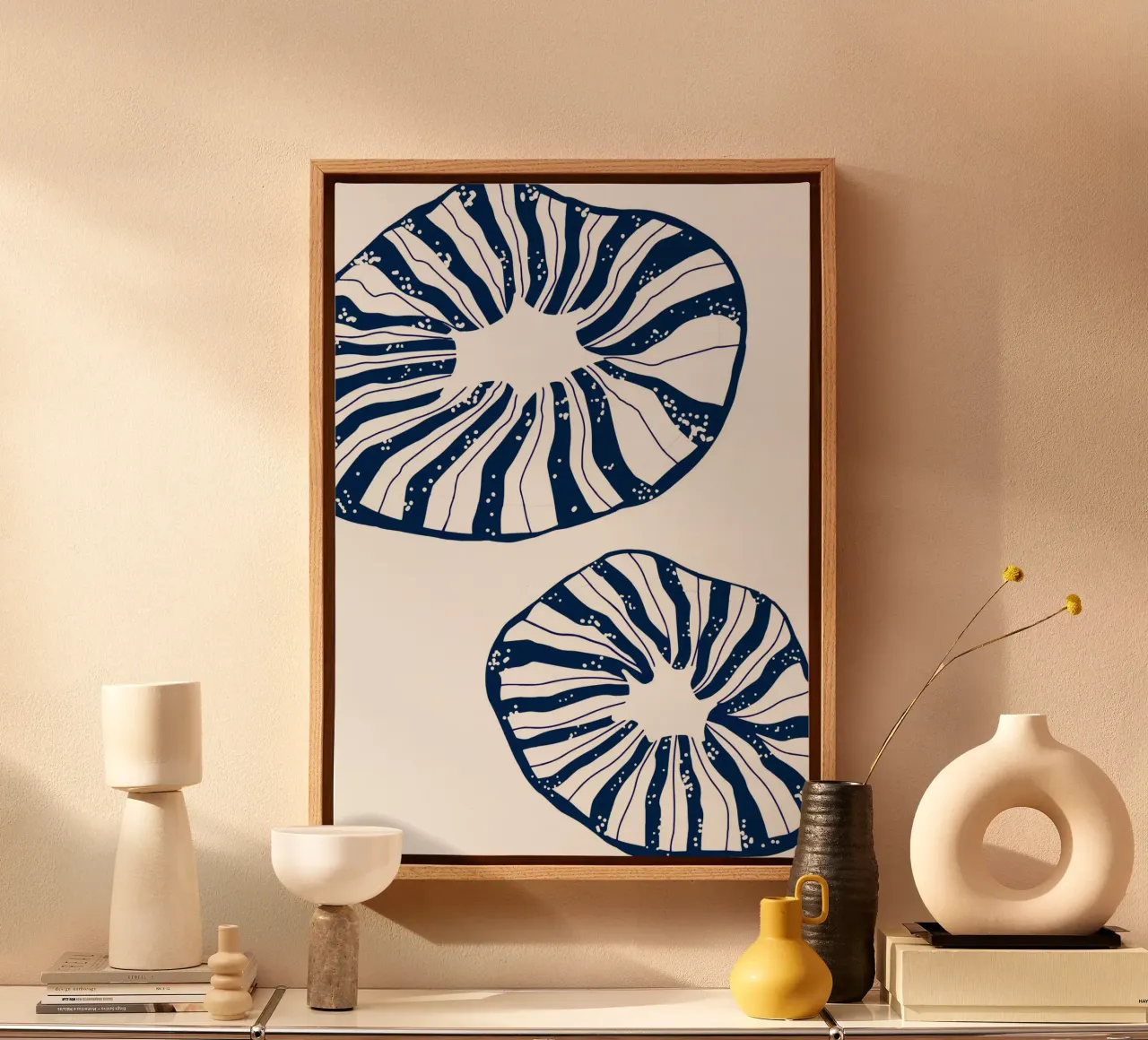 Abstract Mushroom Coral Print - Deep Blue Ocean Art lienzo con Marco flotante de ClubArt