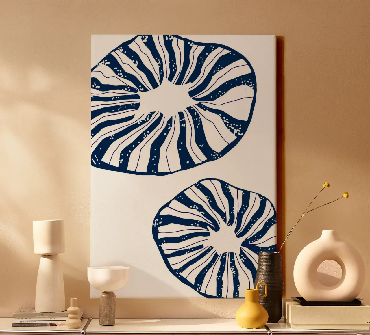 Abstract Mushroom Coral Print - Deep Blue Ocean Art lienzo con Marco flotante de ClubArt