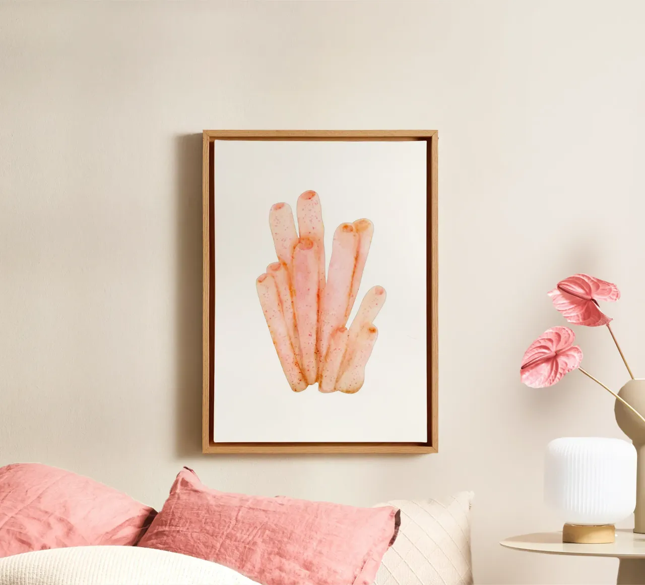 Acquerello di corallo rosa tenue - Ocean Reef Art tela con Cornice a cassetta da ClubArt