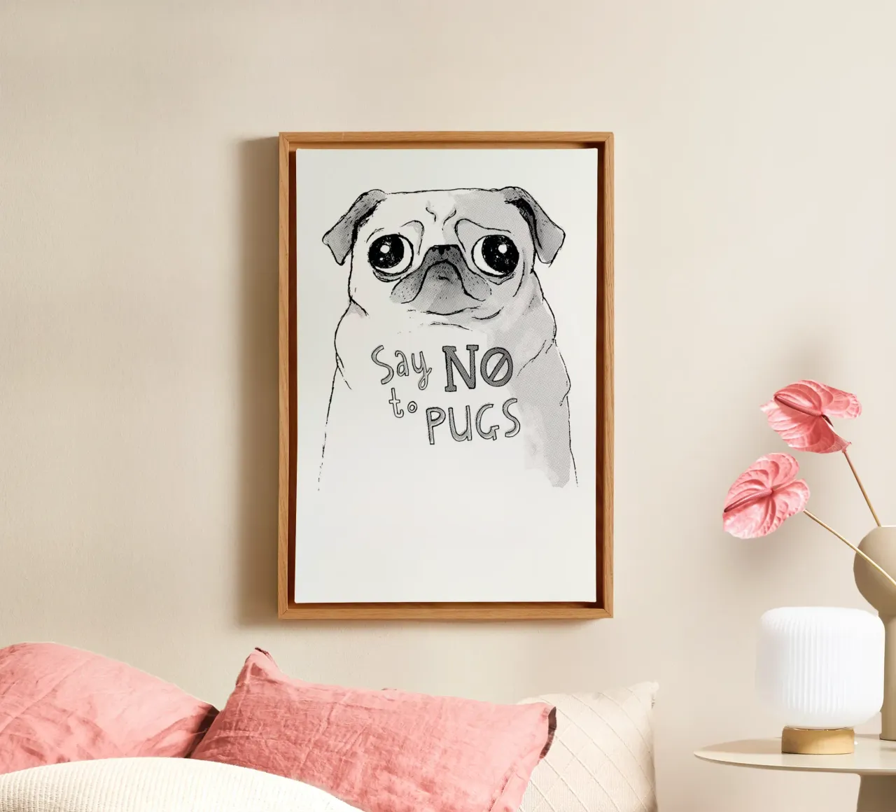 Say No to Pugs tela con Cornice a cassetta da DinoMike