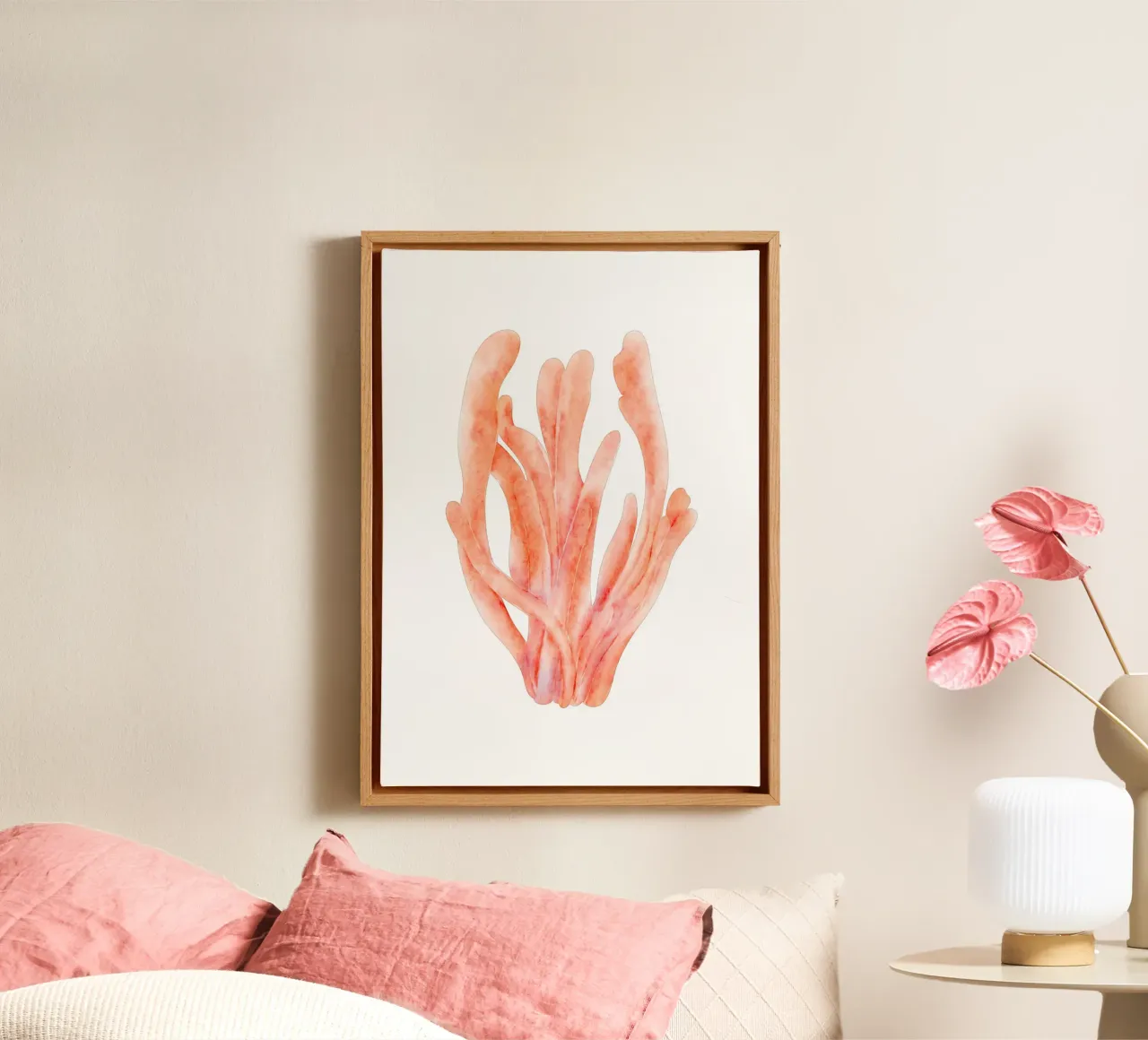 Acquerello di corallo arancione tenue - Ocean Reef Art tela con Cornice a cassetta da ClubArt