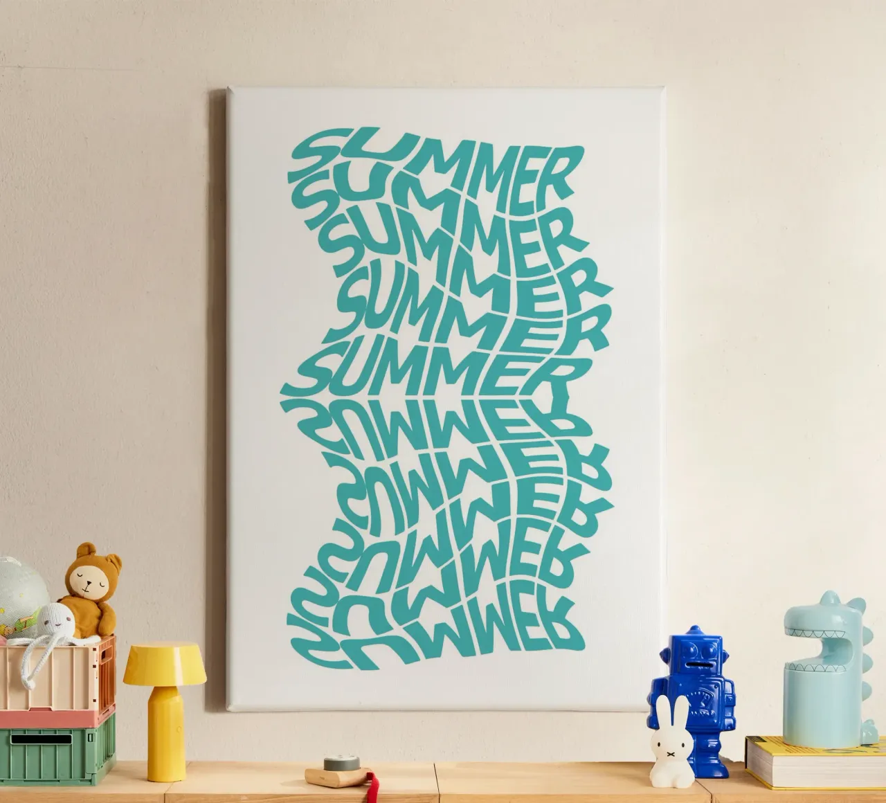 Golvende Zomer Typografie Kunst - Trendy Strandvibes canvas met Baklijst van ClubArt