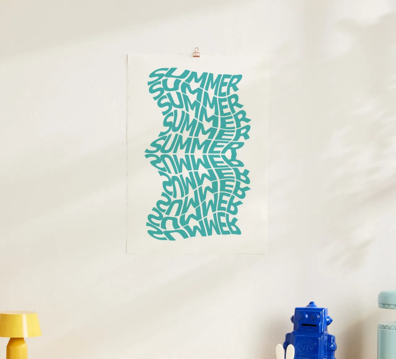 Wavy Summer Typography Art - Trendy Beach Vibes poster with aluminum frame by ClubArt