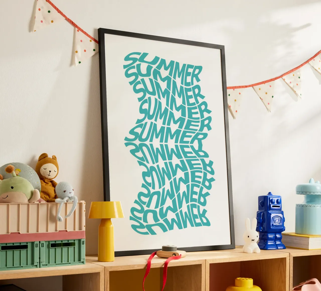 Wavy Summer Typography Art - Trendy Beach Vibes poster with aluminum frame by ClubArt