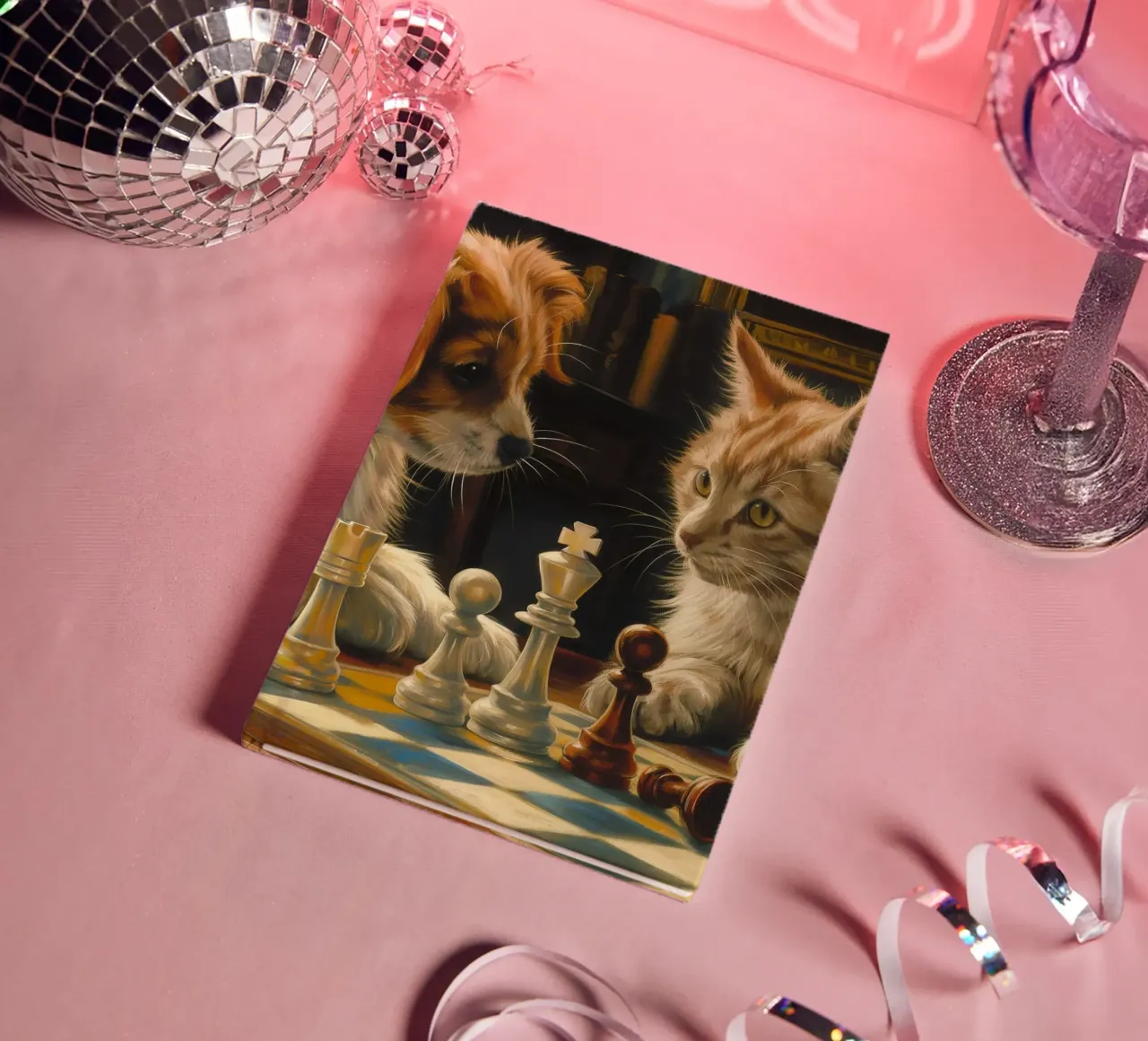Cat and Dog Play Chess notebook by Fleur de Lys