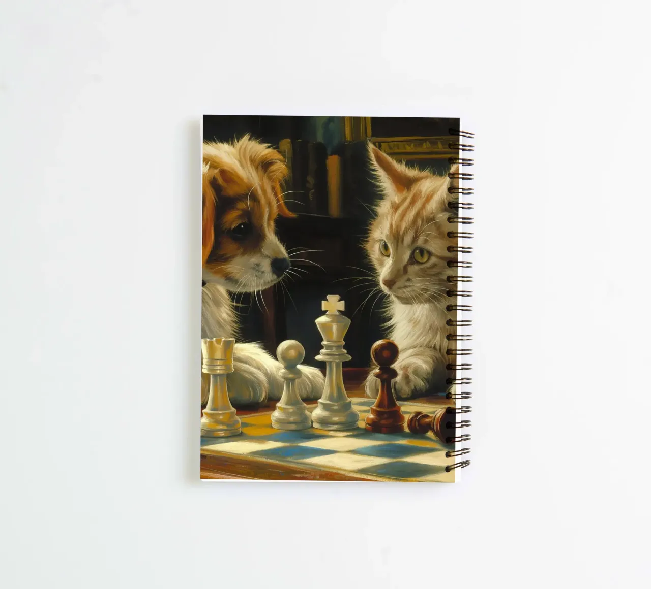 Cat and Dog Play Chess spiral notebook by Fleur de Lys