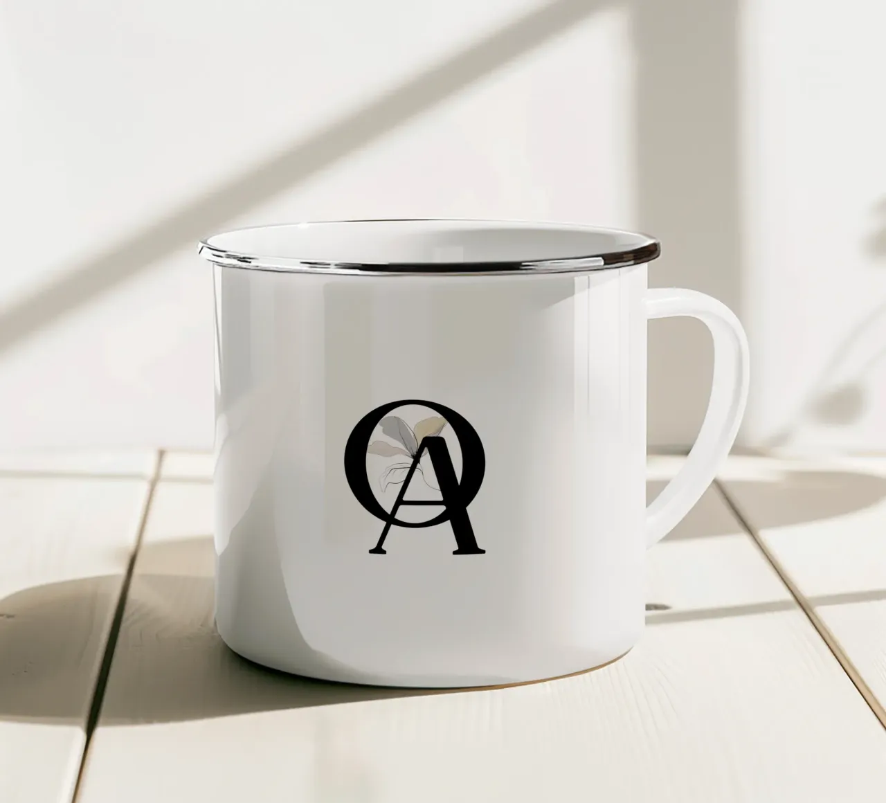 Lettera O e A - Design tipografico floreale tazza in smalto da StrindesignStudio