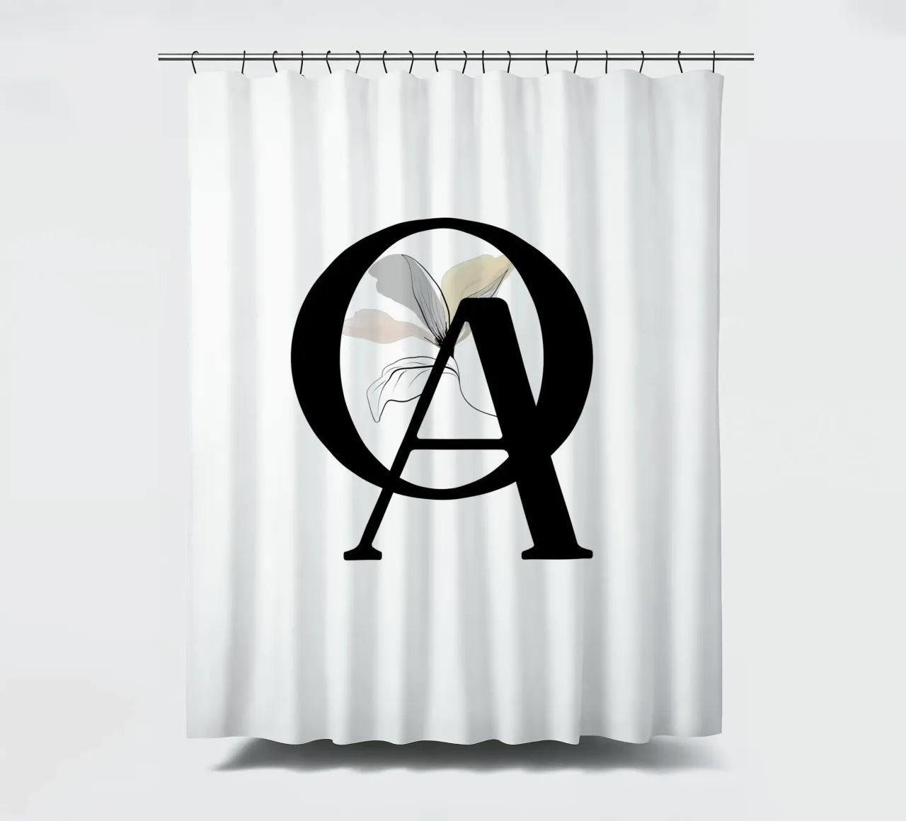 Letter O & A - Floral typography design shower curtain by StrindesignStudio