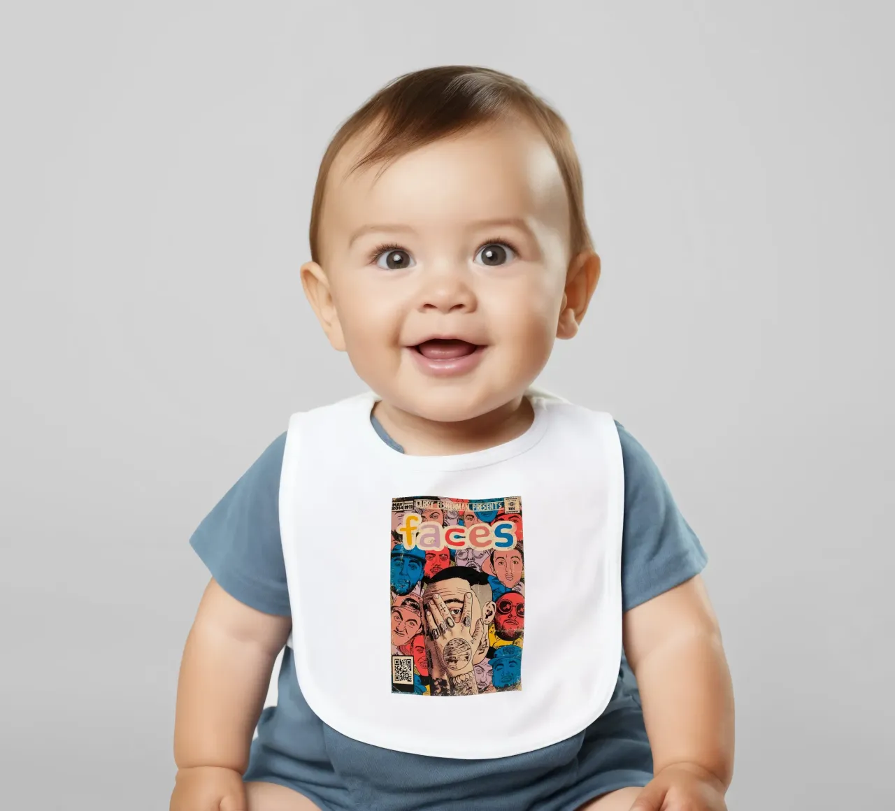 Cover Comic Mac Miller Faces poster baby bib by rockytamoe