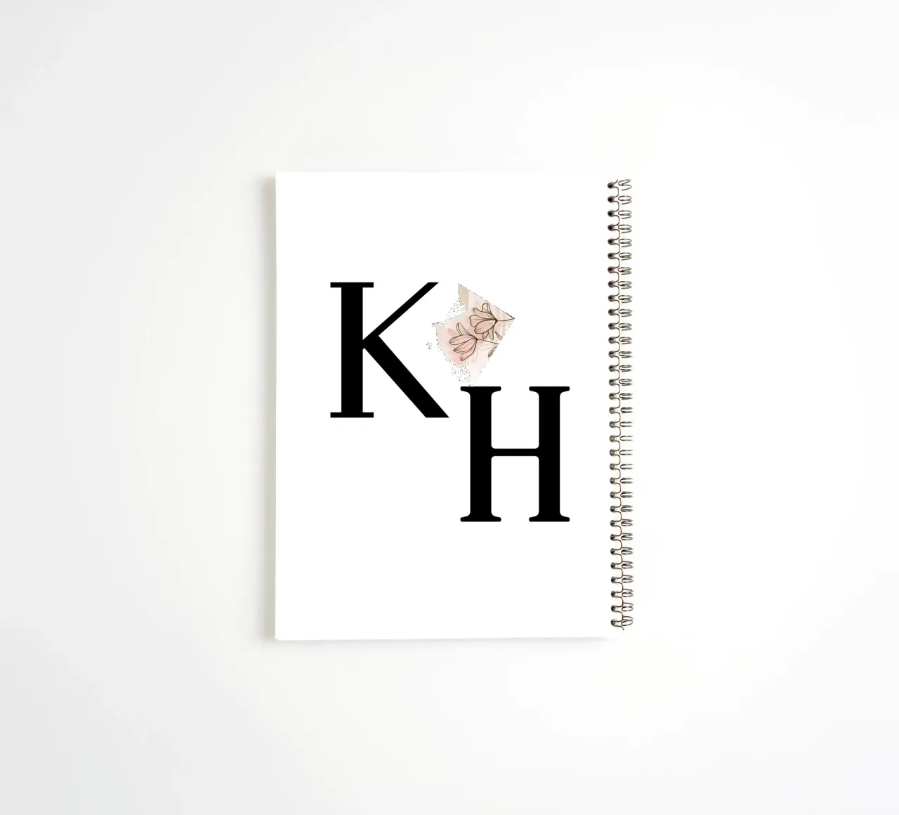 K & H letters with flower - monogram design spiral notebook by StrindesignStudio