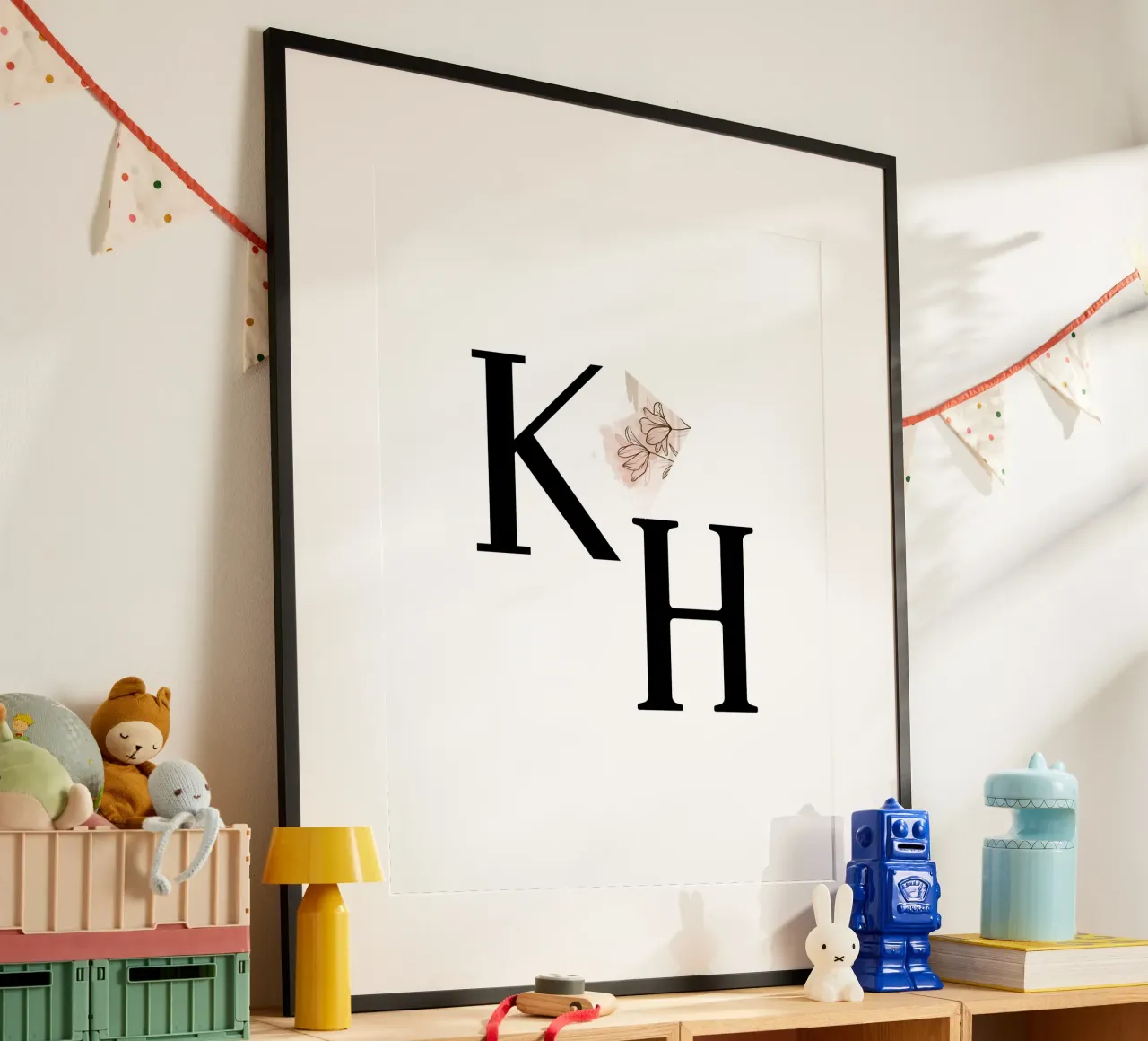 Lettere K e H con fiore - design monogramma poster con telaio in alluminio da StrindesignStudio