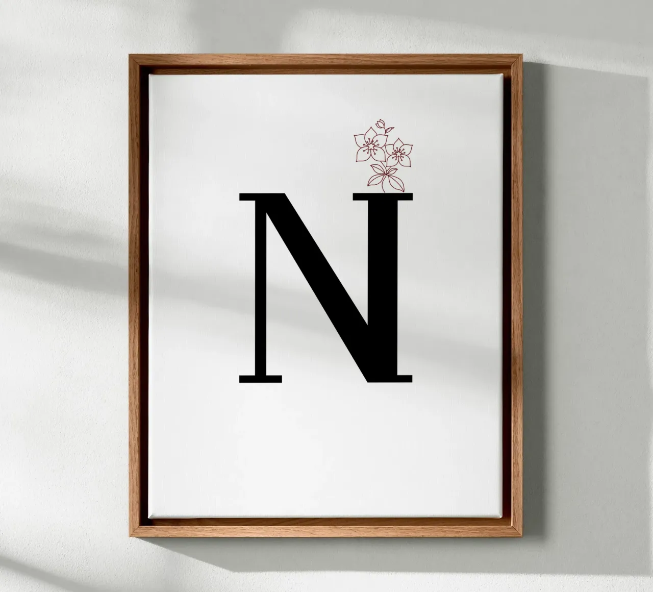 Letter N met bloem - Elegant posterontwerp canvas met Baklijst van StrindesignStudio