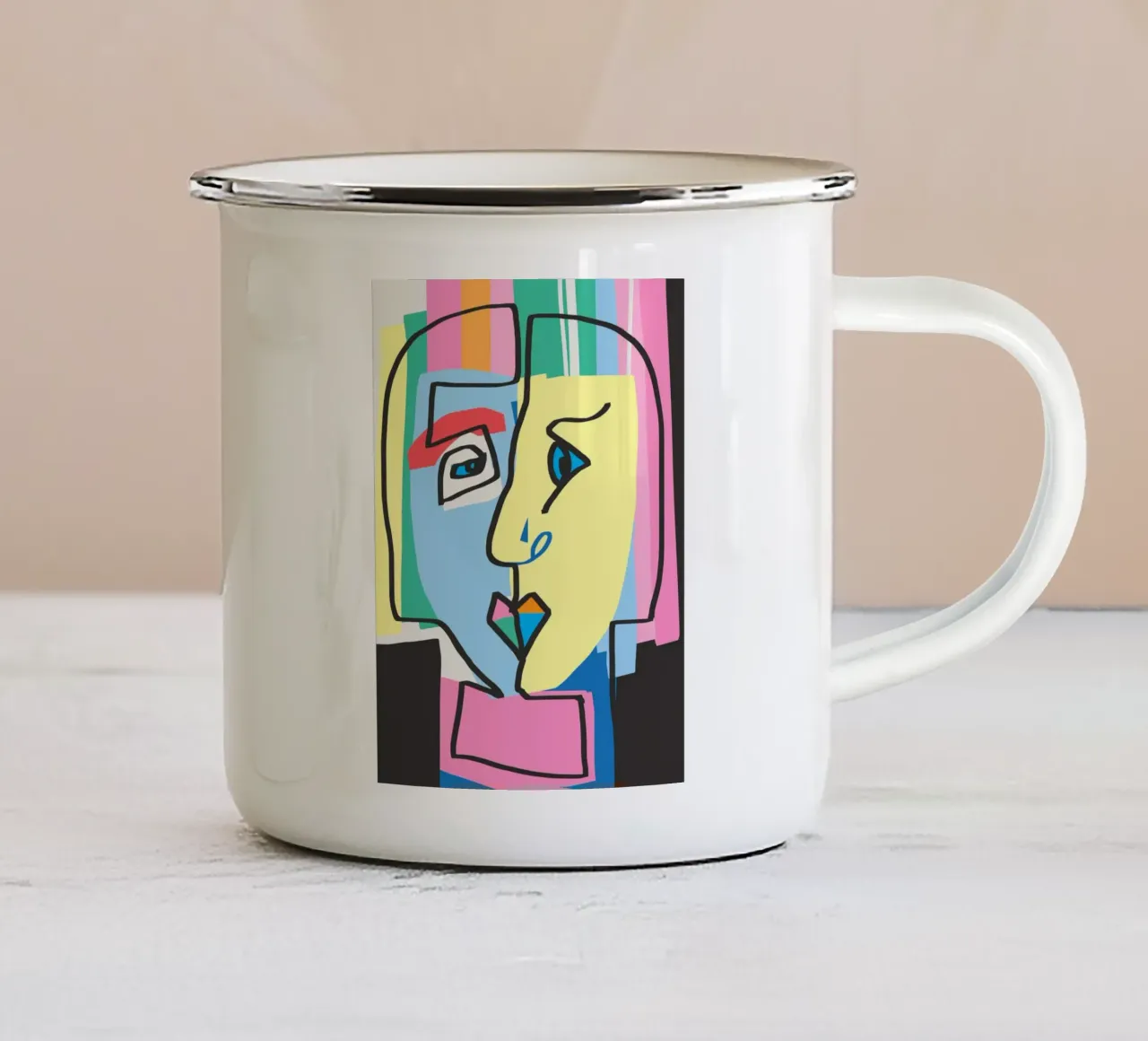 Ritratto cubista tazza in smalto da Little Dean