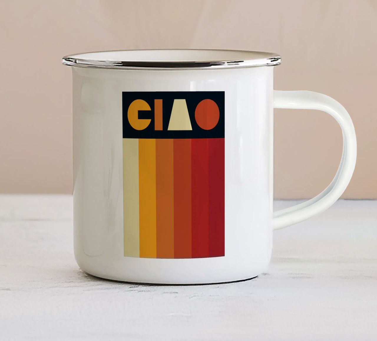 Hello Retro Line Strip enamel mug by Retro Boy Art
