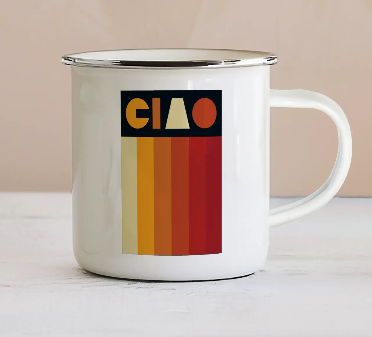 Hallo Retro Line Strip Emaille Tasse von Retro Boy Art