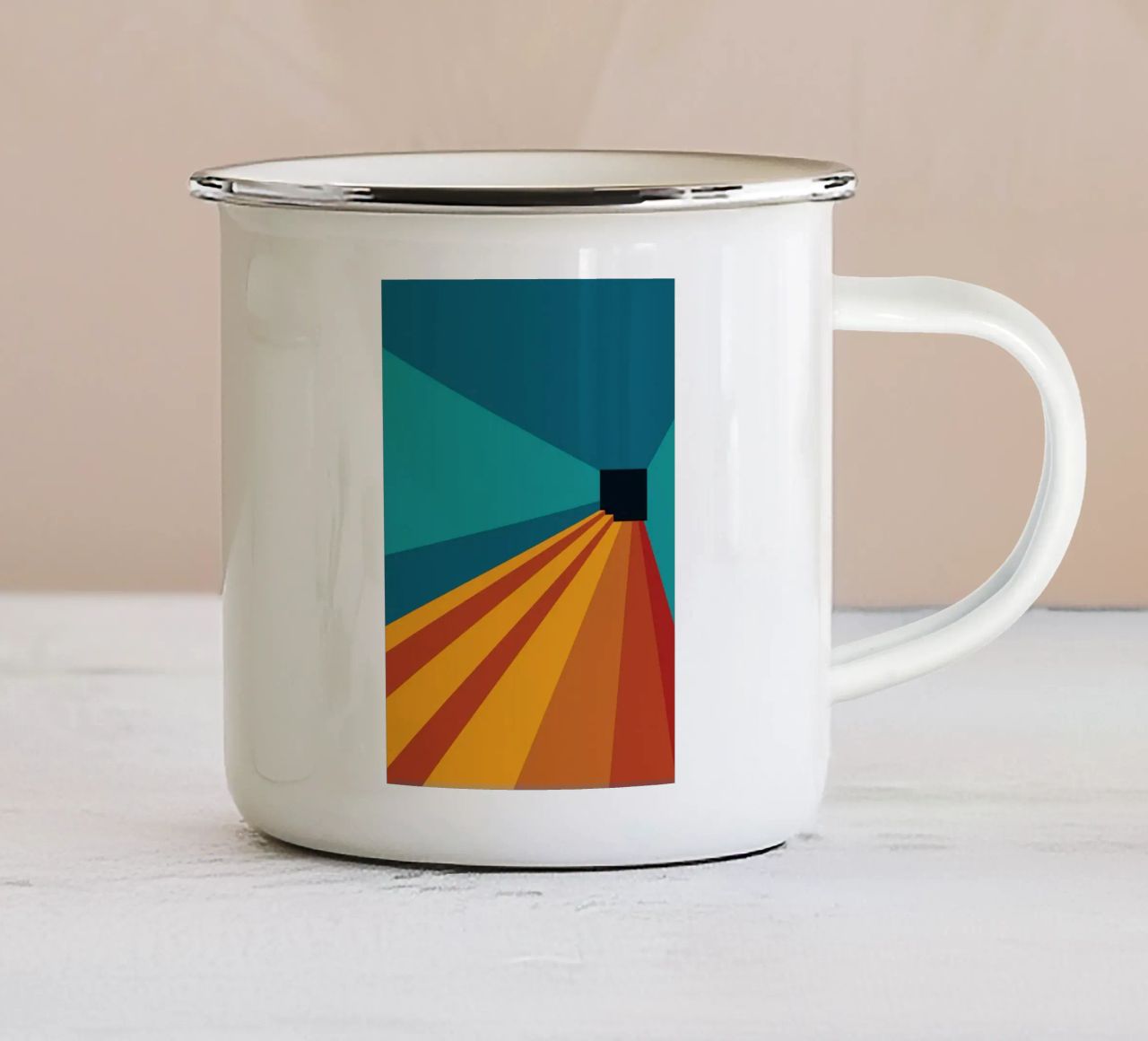Prospettiva retrò delle scale tazza in smalto da Retro Boy Art