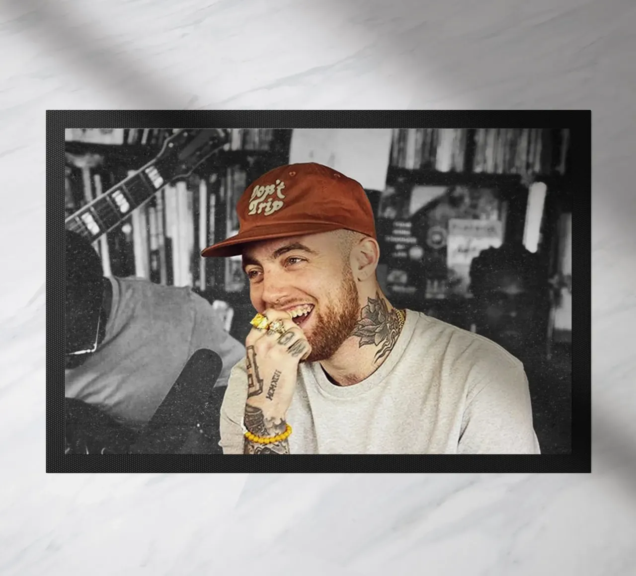 Smile Mac Miller Brown Hat Don't Trip Poster deurmat van rockytamoe