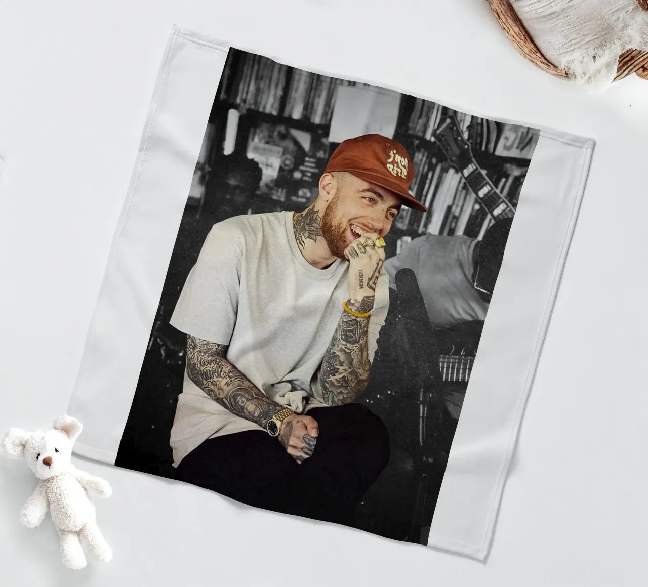 Smile Mac Miller Brown Hat Don't Trip Poster fleece blanket by rockytamoe