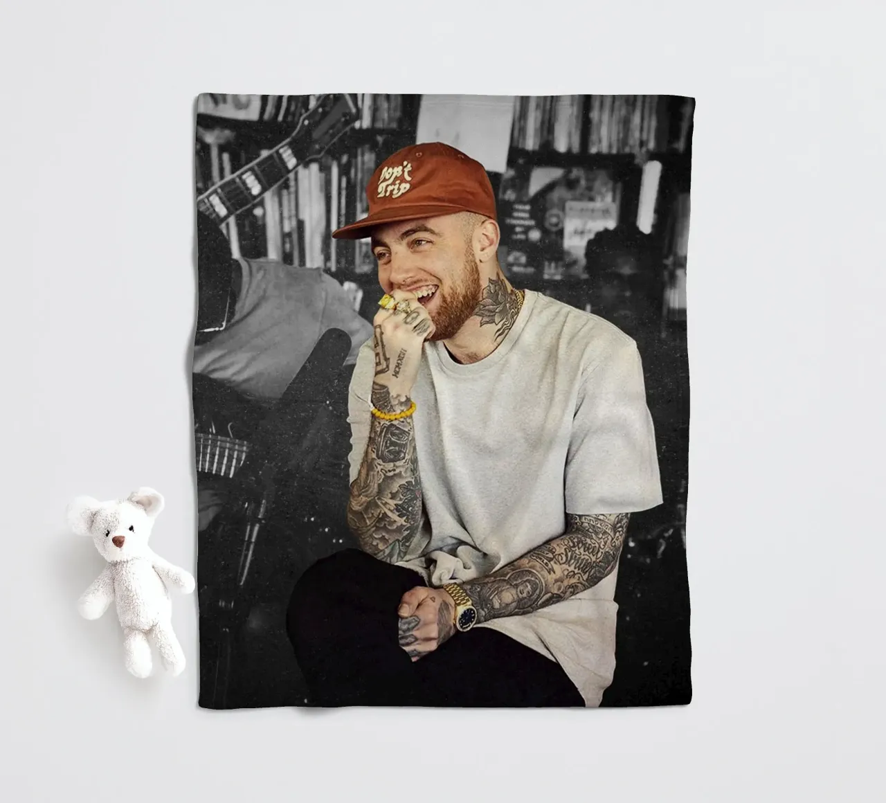 Smile Mac Miller Brown Hat Don't Trip Poster fleece blanket by rockytamoe